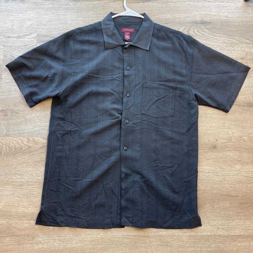 Covington Short Sleeve Button Down Shirt Men's Size Medium Black Charcoal Grey